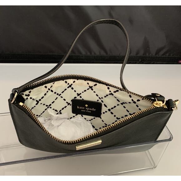 Kate Spade Lolly Newbury Pouch Wallet Wristlet Black Leather Strap Thin Logo - Picture 13 of 14